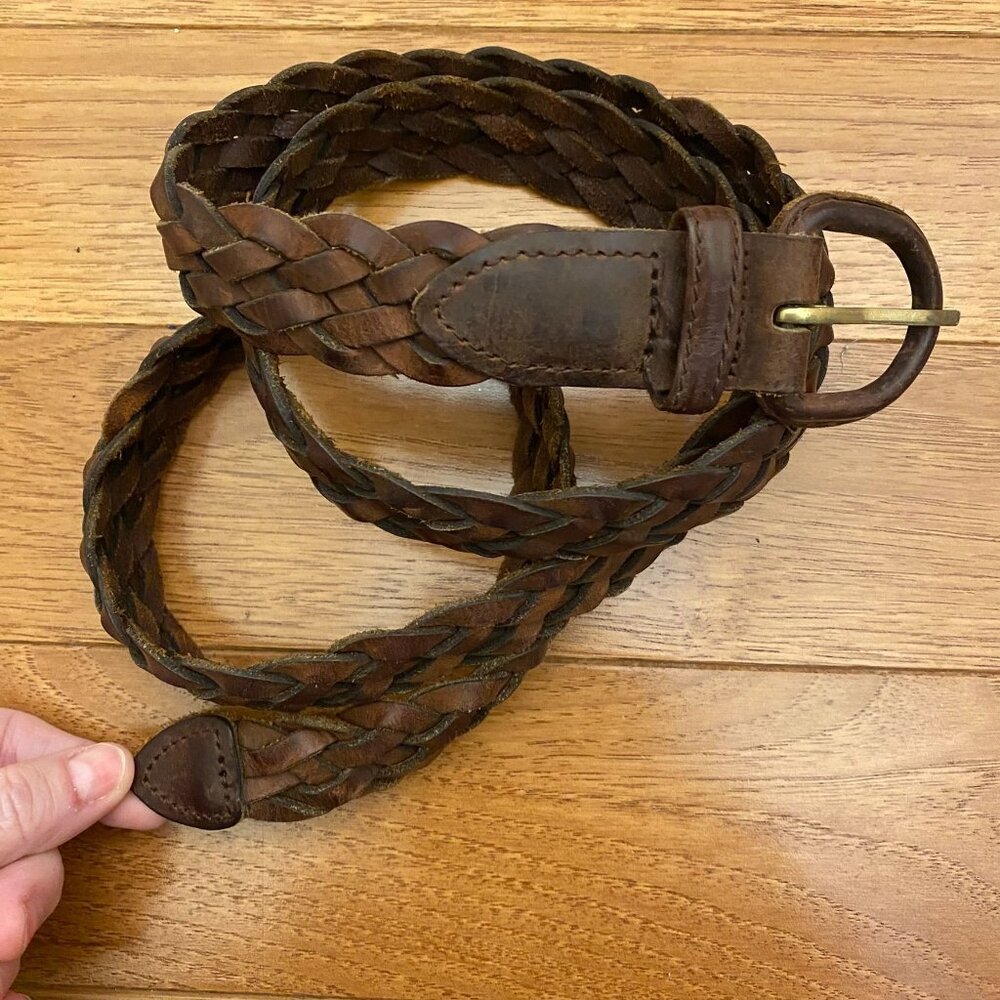 Vintage Brown Braided Leather Belt Size 42 Guatemala Genuine Rustic Boho Unisex - Picture 3 of 6